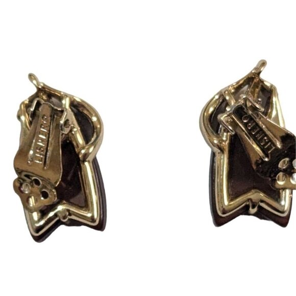 Vintage Lisner Brown & Gold Clip-On Earrings Thermoset Chocolate Estate 1.25" - Picture 3 of 5